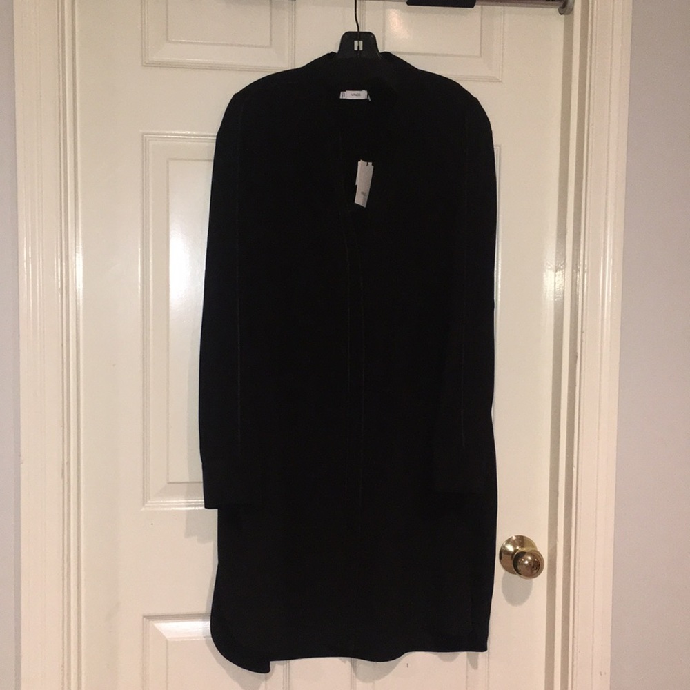 Vince black silk shirt dress